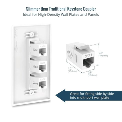 وصلة Keystone Cat6 المدرجة من UL من Tecmojo، مقبس إيثرنت RJ45 بسرعة 1000 ميجابت في الثانية، أنثى إلى أنثى، تصميم نحيف للوحات التصحيح ولوحات الحائط، أبيض (25 حزمة) in Kuwait