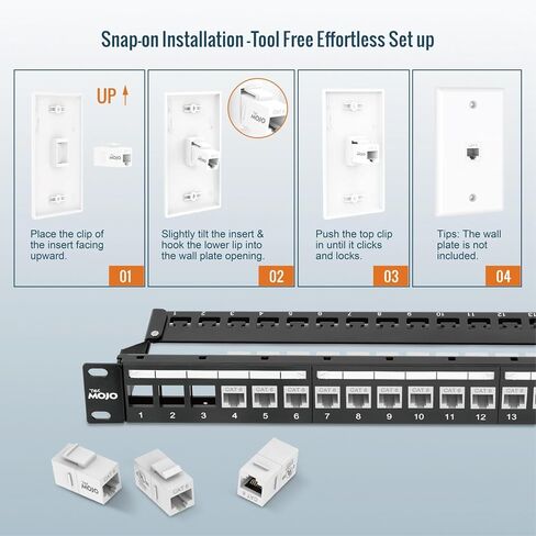 وصلة Keystone Cat6 المدرجة من UL من Tecmojo، مقبس إيثرنت RJ45 بسرعة 1000 ميجابت في الثانية، أنثى إلى أنثى، تصميم نحيف للوحات التصحيح ولوحات الحائط، أبيض (25 حزمة) in Kuwait