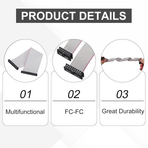 MECCANIXITY IDC موصل كابل الشريط المسطح، 50 دبابيس 2 مم الملعب 20 سم طول FC إلى FC موصل أنثى مزدوج سلك كابل الشريط المسطح للإلكترونيات الصناعية، رمادي in Kuwait