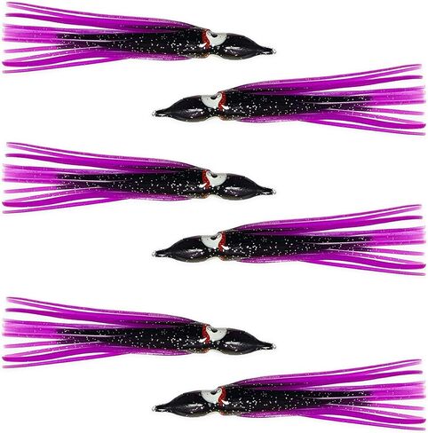 4.75", Hoochie Squid Skirts, 40 Pcs Purple/Black Color, for Saltwater & Freshwater Trolling, Includes Soft Plastic Bodies, Ideal for Salmon, Tuna, Mahi & Offshore Game Fishing in Kuwait