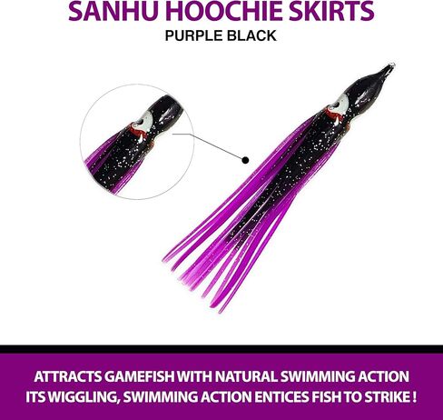 4.75", Hoochie Squid Skirts, 40 Pcs Purple/Black Color, for Saltwater & Freshwater Trolling, Includes Soft Plastic Bodies, Ideal for Salmon, Tuna, Mahi & Offshore Game Fishing in Kuwait