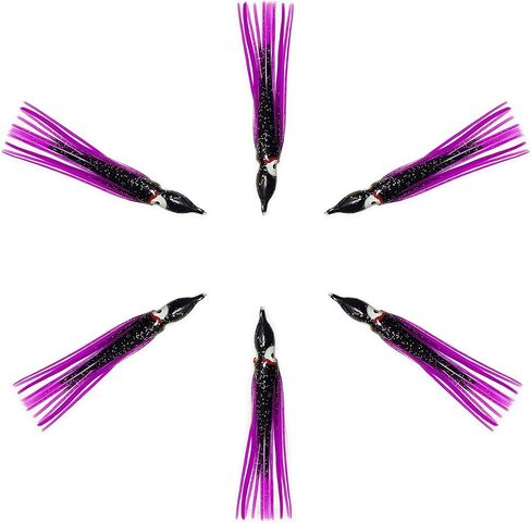 4.75", Hoochie Squid Skirts, 40 Pcs Purple/Black Color, for Saltwater & Freshwater Trolling, Includes Soft Plastic Bodies, Ideal for Salmon, Tuna, Mahi & Offshore Game Fishing in Kuwait