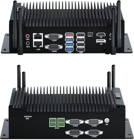 كمبيوتر WEIDIAN صناعي، كمبيوتر بدون مروحة i7 10510U (يصل إلى 4.9 جيجاهرتز)، كمبيوتر صغير مع 2RS232 + 4RS422/485/232 COM، نوع C، HD، شاشة DP ثلاثية، 8USB، 2GPIO، WiFi، BT، Win11 (16 جيجابايت رام 1 تيرابايت M.2 SSD) in Kuwait