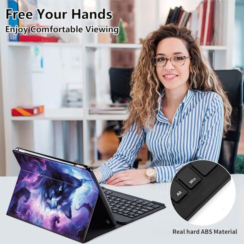 Keyboard Case for All-New Amazon Fire HD 8/8 Plus (12th Generation/10th Generation, 2024/2022/2020 Release), PU Leather Stand Cover with Detachable Bluetooth Keyboard, Black Cat 2 in Kuwait