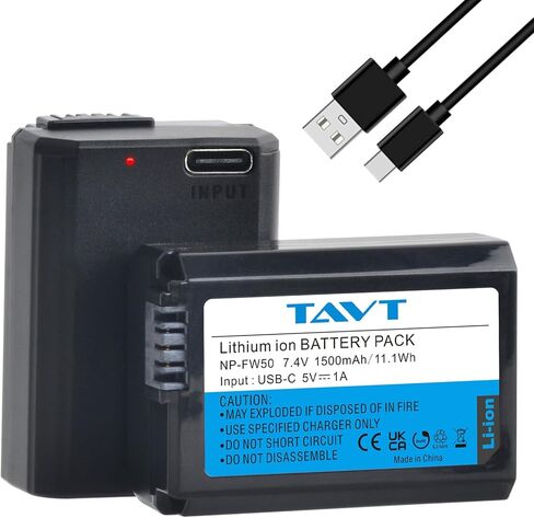 قطعتان من بطارية NP-FW50 USB-C قابلة لإعادة الشحن - متوافقة مع سوني ZV-E10، A6000 A6300 A6400 A6500، A7/A7R/A7S (I & II)، NEX-3N/5/6/7، RX10 II-IV، A33، A35، A37، A55، A1 in Kuwait