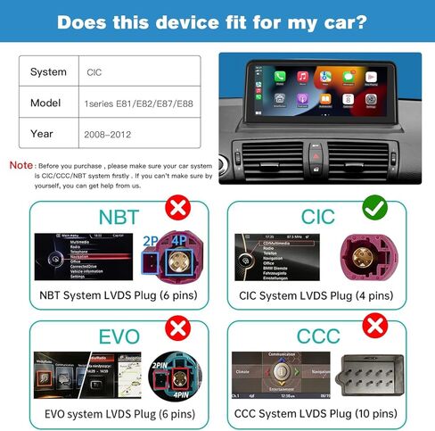 RicoRich 10.25-Inch Wireless CarPlay Android Auto Touchscreen Navigation System for BMW 1 Series E81 E82 E87 E88 2008-2012 CIC, HD Display, Bluetooth in Kuwait