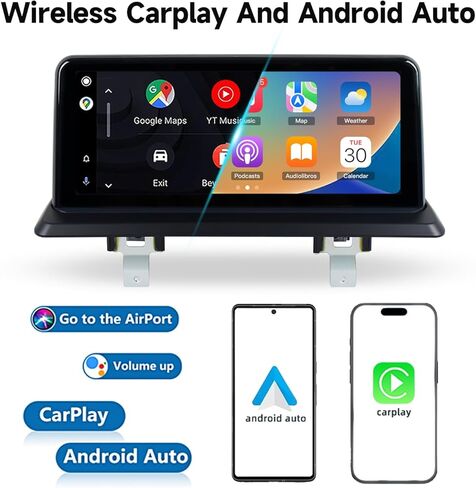RicoRich 10.25-Inch Wireless CarPlay Android Auto Touchscreen Navigation System for BMW 1 Series E81 E82 E87 E88 2008-2012 CIC, HD Display, Bluetooth in Kuwait
