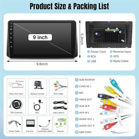 راديو سيارة Leadfan لسيارة Dodge Grand Caravan 2011-2020 Chrysler Town & Country 2011-2016 Grand Voyager 2011-2015 مع Carplay Android Auto، شاشة 9 بوصات بلوتوث/FM/GPS/SWC، 2G+32G، كاميرا احتياطية in Kuwait