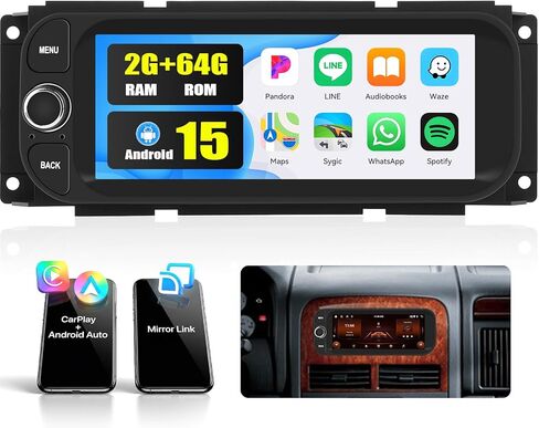 [4+64G] راديو ستيريو للسيارة Android 15 لسيارة Dodge Ram 1500/2500/3500 2002-2006، جيب جراند شيروكي 1999-2004، جيب رانجلر 2003-2006 مع كاربلاي، شاشة لمس 6.86 بوصة راديو سيارة مع BT FM/RDS WiFi GPS SWC in Kuwait