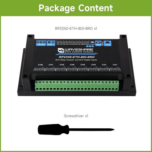 Waveshare Industrial 8-Channel RP2350 Relay Module, Based on RP2350 Dual-core & Dual-Architecture Microcontroller, Supports Digital Input, RS485, Ethernet and Multiple Isolation Protection in Kuwait