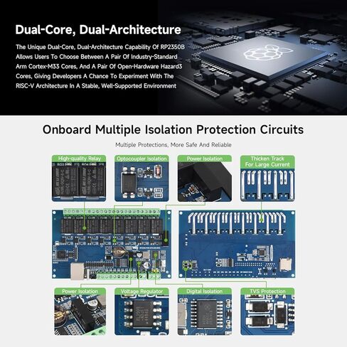 Waveshare Industrial 8-Channel RP2350 Relay Module, Based on RP2350 Dual-core & Dual-Architecture Microcontroller, Supports Digital Input, RS485, Ethernet and Multiple Isolation Protection in Kuwait