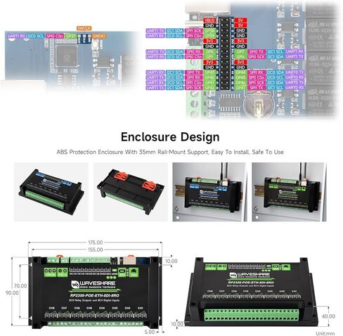 Waveshare Industrial 8-Channel RP2350 Relay Module, Based on RP2350 Dual-core & Dual-Architecture Microcontroller, Supports Digital Input, RS485, Ethernet and Multiple Isolation Protection in Kuwait
