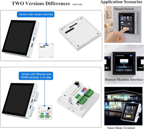 ESP32-P4 Smart 86 Box Development Board، ESP32-P4 Chip Onboard 4inch IPS 720 x720 Pixel Touch Display، Support AI Voice Interaction، مع RS485، منفذ RJ45 Ethernet، واجهات ترحيل 2-CH in Kuwait