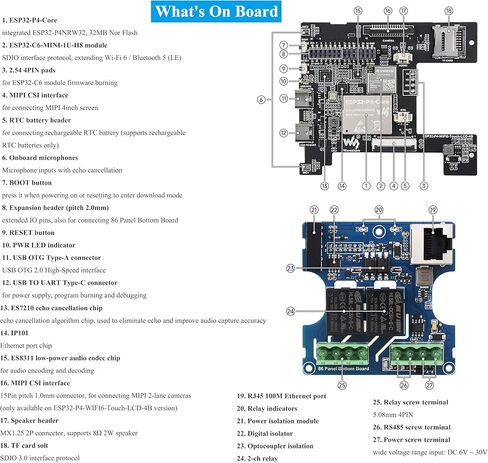 ESP32-P4 Smart 86 Box Development Board، ESP32-P4 Chip Onboard 4inch IPS 720 x720 Pixel Touch Display، Support AI Voice Interaction، مع RS485، منفذ RJ45 Ethernet، واجهات ترحيل 2-CH in Kuwait