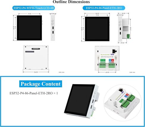 ESP32-P4 Smart 86 Box Development Board، ESP32-P4 Chip Onboard 4inch IPS 720 x720 Pixel Touch Display، Support AI Voice Interaction، مع RS485، منفذ RJ45 Ethernet، واجهات ترحيل 2-CH in Kuwait
