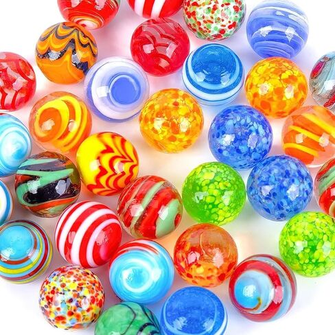 SallyFashion 32PCS Glass Marbles Bulk, 16mm/0.6inch Handmade Glass Marbles Colorful Assorted Marbles Player Marlbes for Kids Gift Marble Game Decoration in Kuwait
