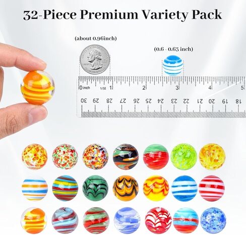 SallyFashion 32PCS Glass Marbles Bulk, 16mm/0.6inch Handmade Glass Marbles Colorful Assorted Marbles Player Marlbes for Kids Gift Marble Game Decoration in Kuwait