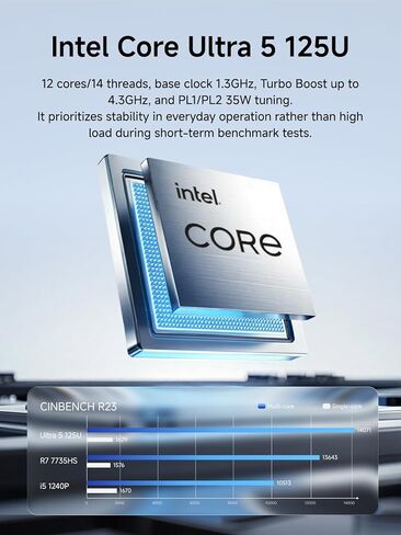 MINISFORUM M1 Lite كمبيوتر صغير، Intel Core Ultra 5 125U (12C/14T حتى 4.3 جيجا هرتز)، 16 جيجا DDR5، 512 جيجا SSD، USB4، شاشة ثلاثية (HDMI 2.1/DP 1.4/USB4)، 2.5G LAN، Wi-Fi 6E، BT5.2 in Kuwait