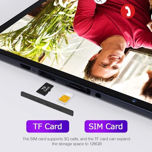 10 Inch Tablet with SIM Card Slot, Android Tablet 3G Phone Tablet, 64GB Storage (Expandable to 512GB) Quad-Core Processor, 8MP Rear Camera, WiFi GPS Bluetooth, Black in Kuwait
