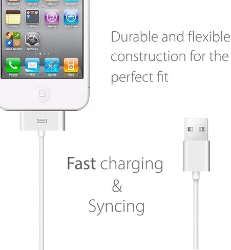 USB to 30-Pin Charging Cable, Apple MFi Certified 30-Pin Sync and Charge Cable Cord Compatible with iPhone 4/4S/3G/3GS, iPad 1/2/3, iPod Classic/Nano/Touch - Charging & Sync Data (3 Feet) in Kuwait