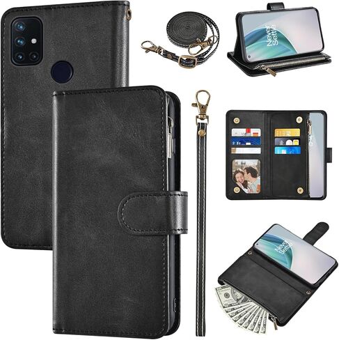 Wallet Case for OnePlus Nord N20 5G with Wrist Strap and Shoulder Strap Flip Stylish 6+ Card Holder Stand Cell Accessories Phone Cover for One Plus N 20 G5 1 Plus 20N 1plus One+ 1+ N205G Brown in Kuwait