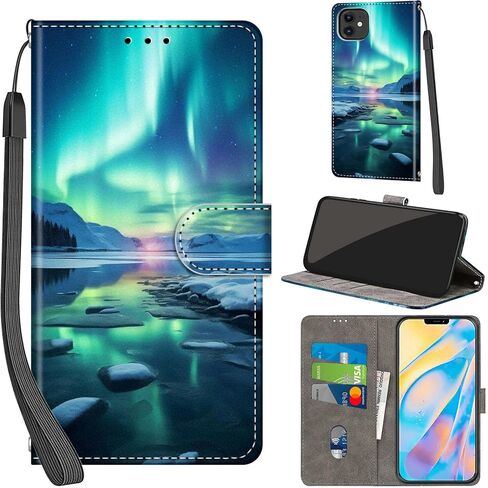 Case Wallet for iPhone 12 / iPhone 12 Pro, with [3 Card Slots], Kickstand Magnetic Closure PU Leather Shockproof Protective Flip Cover 6.1", Aurora in Kuwait