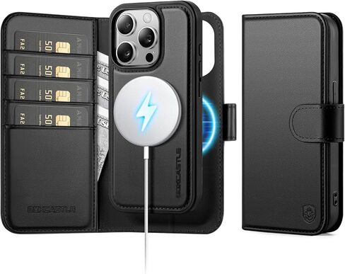 Magnetic 2 in 1 Detachable Compatible with Magsafe iPhone 15 Pro Max Genuine Wallet Case with Card Holder,Women Men Leather Flip RFID Blocking Credit Card Slots Stand Phone Cover,Black in Kuwait