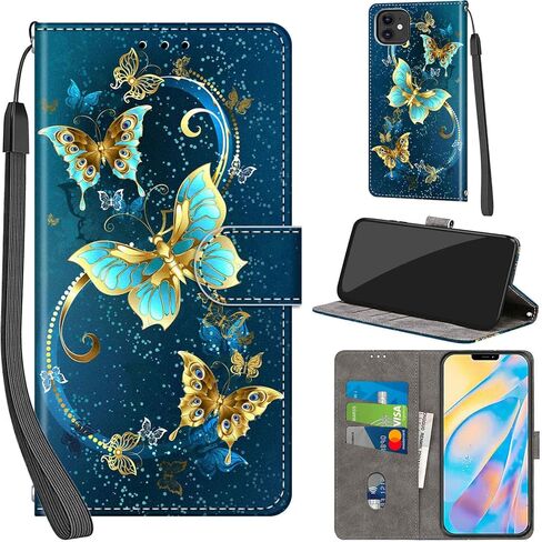 Case Wallet for iPhone 12 / iPhone 12 Pro, with [3 Card Slots], Kickstand Magnetic Closure PU Leather Shockproof Protective Flip Cover 6.1", Aurora in Kuwait