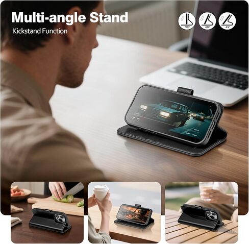 Magnetic 2 in 1 Detachable Compatible with Magsafe iPhone 15 Pro Max Genuine Wallet Case with Card Holder,Women Men Leather Flip RFID Blocking Credit Card Slots Stand Phone Cover,Black in Kuwait