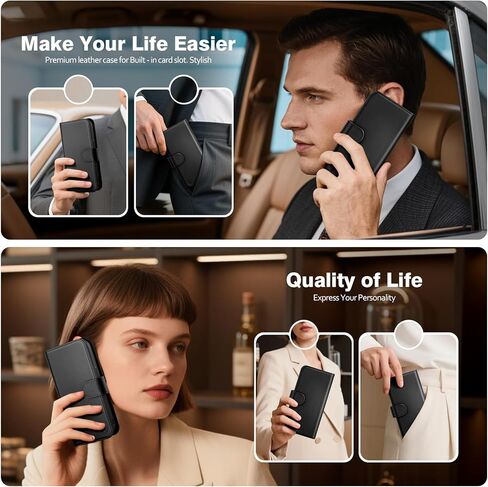 Magnetic 2 in 1 Detachable Compatible with Magsafe iPhone 15 Pro Max Genuine Wallet Case with Card Holder,Women Men Leather Flip RFID Blocking Credit Card Slots Stand Phone Cover,Black in Kuwait