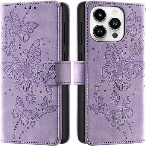 Case Wallet for iPhone 14 Pro, [RFID Blocking] 3 Card Holder Stand [Shockproof TPU Shell], PU Leather Magnetic Closure Protective Flip Cover 6.1-inch, Purple in Kuwait