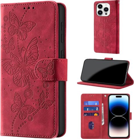 Case Wallet for iPhone 14 Pro, [RFID Blocking] 3 Card Holder Stand [Shockproof TPU Shell], PU Leather Magnetic Closure Protective Flip Cover 6.1-inch, Purple in Kuwait
