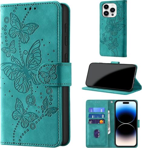 Case Wallet for iPhone 14 Pro, [RFID Blocking] 3 Card Holder Stand [Shockproof TPU Shell], PU Leather Magnetic Closure Protective Flip Cover 6.1-inch, Purple in Kuwait