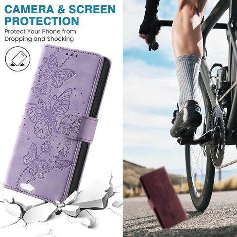Case Wallet for iPhone 14 Pro, [RFID Blocking] 3 Card Holder Stand [Shockproof TPU Shell], PU Leather Magnetic Closure Protective Flip Cover 6.1-inch, Purple in Kuwait