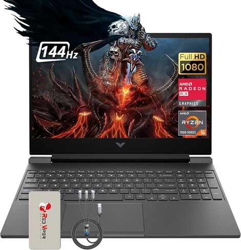 كمبيوتر محمول HP Victus مقاس 15.6 بوصة للألعاب، شاشة FHD IPS 144 هرتز، AMD Ryzen 5 7535HS، AMD Radeon RX 6550M، ذاكرة الوصول العشوائي DDR5 سعة 32 جيجابايت، 2 تيرابايت PCIe SSD، لوحة مفاتيح بإضاءة خلفية، Windows 11 Pro، Mica Silver، مجموعة قاعدة إرساء 128  in Kuwait