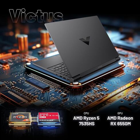 كمبيوتر محمول HP Victus مقاس 15.6 بوصة للألعاب، شاشة FHD IPS 144 هرتز، AMD Ryzen 5 7535HS، AMD Radeon RX 6550M، ذاكرة الوصول العشوائي DDR5 سعة 32 جيجابايت، 2 تيرابايت PCIe SSD، لوحة مفاتيح بإضاءة خلفية، Windows 11 Pro، Mica Silver، مجموعة قاعدة إرساء 128  in Kuwait
