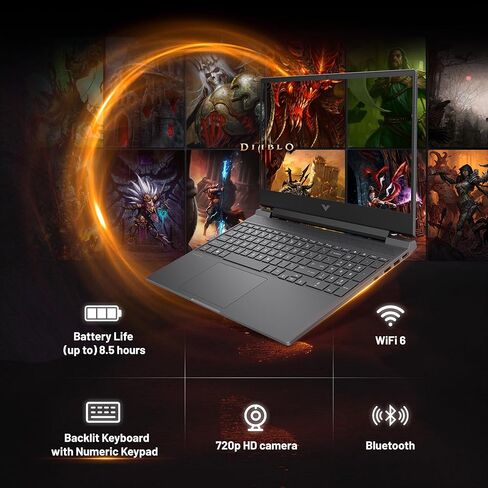 كمبيوتر محمول HP Victus مقاس 15.6 بوصة للألعاب، شاشة FHD IPS 144 هرتز، AMD Ryzen 5 7535HS، AMD Radeon RX 6550M، ذاكرة الوصول العشوائي DDR5 سعة 32 جيجابايت، 2 تيرابايت PCIe SSD، لوحة مفاتيح بإضاءة خلفية، Windows 11 Pro، Mica Silver، مجموعة قاعدة إرساء 128  in Kuwait