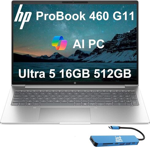 كمبيوتر محمول HP ProBook 460 G11 Business AI (16 بوصة FHD+ مضاد للتوهج، Intel 12-Core Ultra 5 125U (> i7-1355U)، 16 جيجابايت DDR5، 512 جيجابايت SSD)، لوحة مفاتيح رقمية، كاميرا ويب 1080 بكسل، RJ-45، Wolf Security، IST HUB، Win 11 Pro in Kuwait
