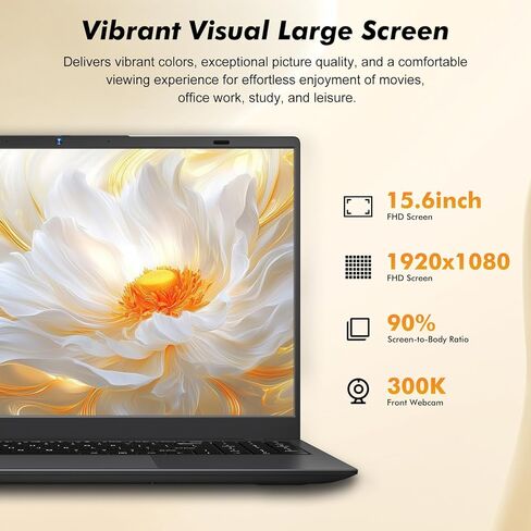 15.6 Inch Laptop Computer, Laptop with Gold 6500Y (Beat N5095, Up to 3.4GHz), 32GB RAM 1TB SSD, 1080P FHD IPS Display, Bluetooth, WiFi, HDMI, Type-C, 38WH Battery, Laptops in Kuwait