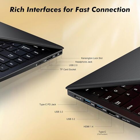 15.6 Inch Laptop Computer, Laptop with Gold 6500Y (Beat N5095, Up to 3.4GHz), 32GB RAM 1TB SSD, 1080P FHD IPS Display, Bluetooth, WiFi, HDMI, Type-C, 38WH Battery, Laptops in Kuwait