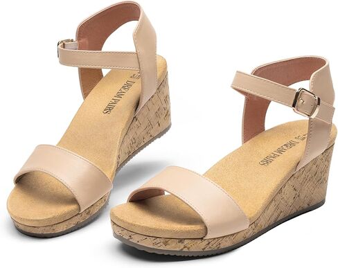 DREAM PAIRS Womens Cushioned Platform Wedge Sandals | 3inch dressy cork wedge heel with soft comfort foam insole non-slip outsole adjustable ankle strap for summer in Saudi Arabia