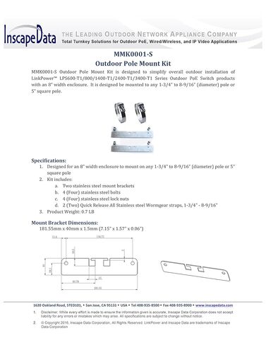 مجموعة أدوات التثبيت على العمود LinkPower™ MMK0001-S لموديلات محولات PoE الخارجية LPS840AF-T1 وLPS940-T1 وLPS2400-T1 in Kuwait