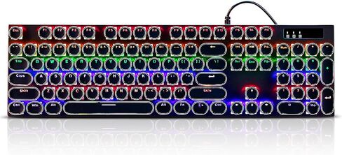 Guiheng Wired Typewriter Style Mechanical Gaming Keyboard, Black Retro Punk Gaming Keyboard with RGB Backlit, 104 Keys Blue Switch Wired Cute Keyboards, Round Keycaps for Windows/Mac/PC in Kuwait