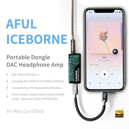 HiFiGo AFUL ICEBORNE Portable DAC Amp with 4.4mm Balanced Output, Dual CS43198 USB C DAC for IEMs & Headphones, 1µV Noise Floor, 300mW Hi-Res Audio Dongle for PC/Mac/iPhone/Android/Switch/PS5 in Kuwait