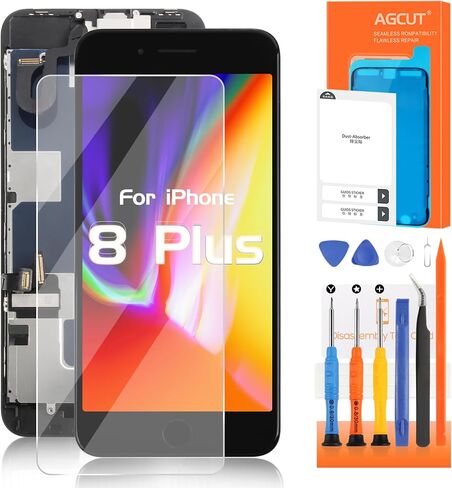 استبدال شاشة iPhone 8 Plus لشاشة iPhone 8 Plus LCD مع زر الصفحة الرئيسية A1864، A1897، A1898 مجموعة التحويل الرقمي التي تعمل باللمس + سماعة الأذن الأمامية طقم إصلاح كامل للكاميرا in Kuwait