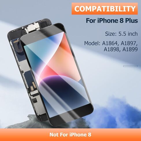 استبدال شاشة iPhone 8 Plus لشاشة iPhone 8 Plus LCD مع زر الصفحة الرئيسية A1864، A1897، A1898 مجموعة التحويل الرقمي التي تعمل باللمس + سماعة الأذن الأمامية طقم إصلاح كامل للكاميرا in Kuwait