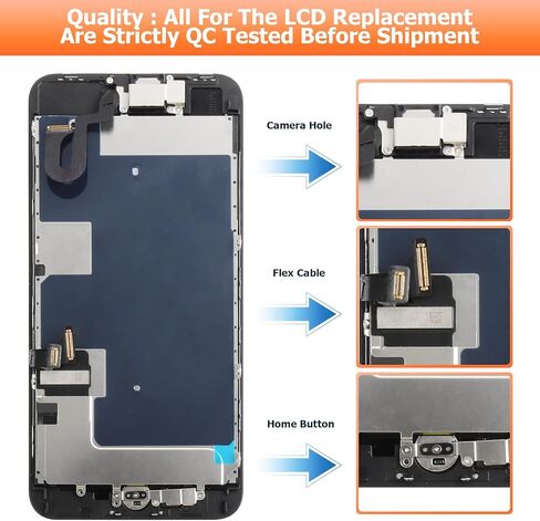 استبدال شاشة iPhone 8 Plus لشاشة iPhone 8 Plus LCD مع زر الصفحة الرئيسية A1864، A1897، A1898 مجموعة التحويل الرقمي التي تعمل باللمس + سماعة الأذن الأمامية طقم إصلاح كامل للكاميرا in Kuwait