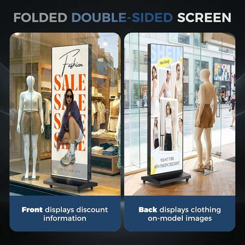 90 inch LED Digital Signage, P1.86 Tri-Fold Dual-Sided Foldable LED Poster Screen with Flight Case, GOB Commercial Advertising Display Screen Kiosk, WiFi/USB/HDMI, for Store, Rentals, Events in Kuwait