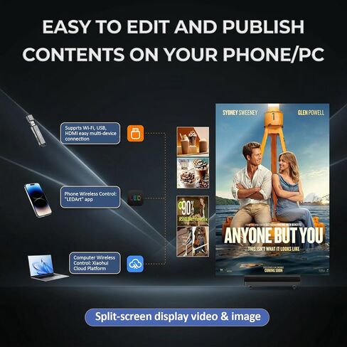 90 inch LED Digital Signage, P1.86 Tri-Fold Dual-Sided Foldable LED Poster Screen with Flight Case, GOB Commercial Advertising Display Screen Kiosk, WiFi/USB/HDMI, for Store, Rentals, Events in Kuwait