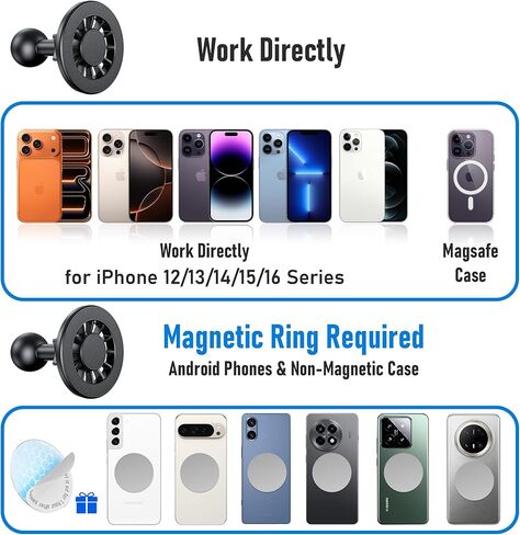 Magnetic Phone Mount Base for MagSafe, 1 Inch (25.4mm) Ball Adapter Fits B Size Double Socket Arms, 20x N52 Strong Magnets, Heavy Duty Anti-Slip Holder for Car Truck in Kuwait